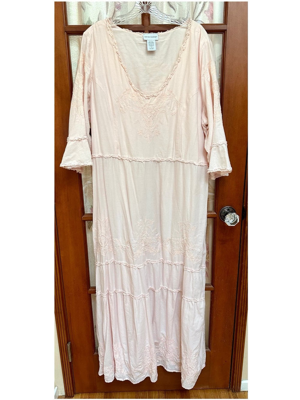 Soft Surroundings Pale Peach Embroidered Maxi Dress